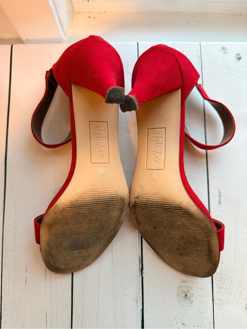 Style & Co. | Red Faux Suede Ankle-Strap Open Toe Heels - Picture 7 of 9